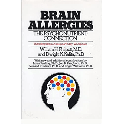 The book cover features a human brain illustration intertwined with various food items, symbolizing the connection between diet and mental health.