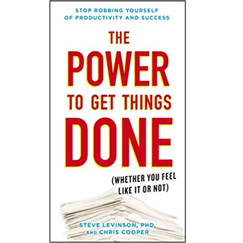 Book cover of The Power to Get Things Done, with bold red and yellow title text above a stack of papers and authors' names in blue.