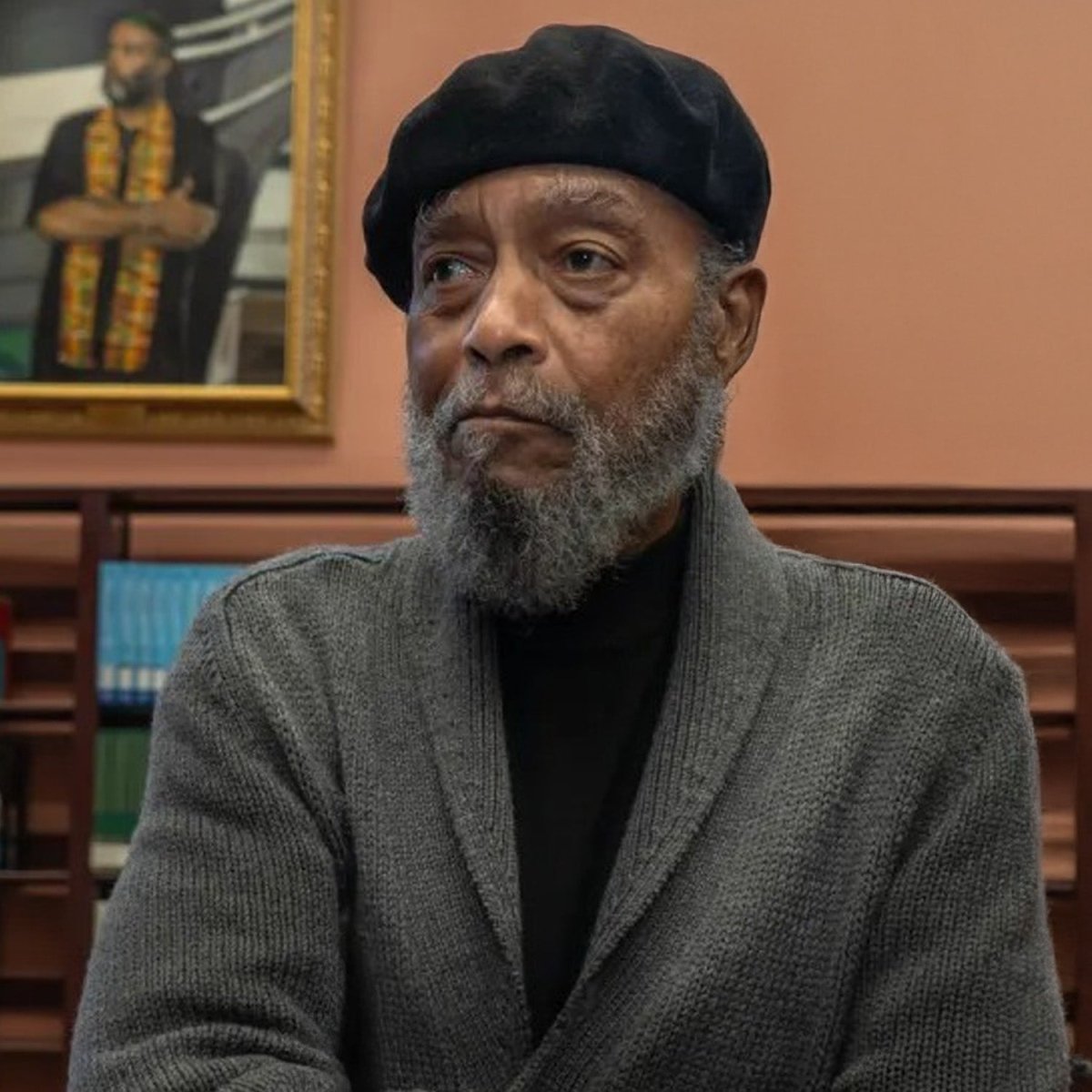Everett Hoagland, American poet and educator, in the reading room of the New Bedford Free Public Library