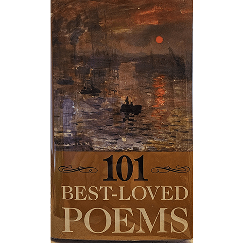 Cover of '101 Best-Loved Poems' by Roy Jay Cook. The top portion features a classic painting of a sunset over a body of water, with silhouettes of boats and a serene sky. The title is prominently displayed in bold black letters on a brown background in the lower portion of the cover.