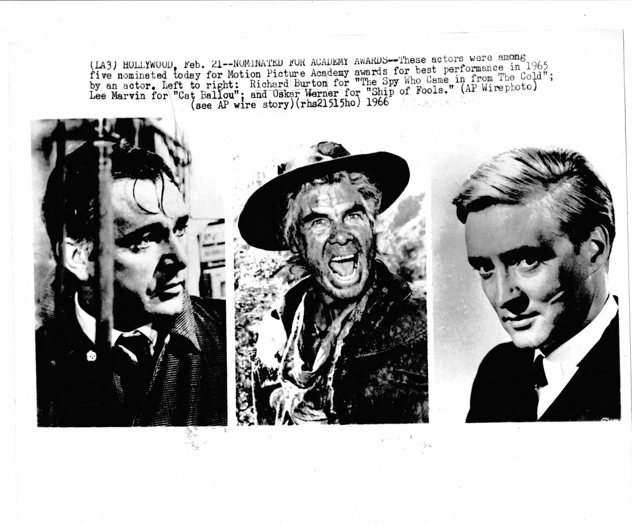 Rare wire photo for 1965 best Actors Academy Award nominees – rare and collectible book from Deb’s Rare Books