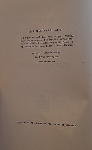 The Lonely Life: The Bette Davis Autobiography - Hardcover - 1962 – rare, vintage, or collectible item from Deb’s Book Paradise