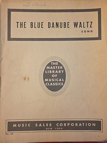 Sheet music cover for 'The Blue Danube Waltz' by Music Sales Corporation, featuring the Master Library of Musical Classics logo.