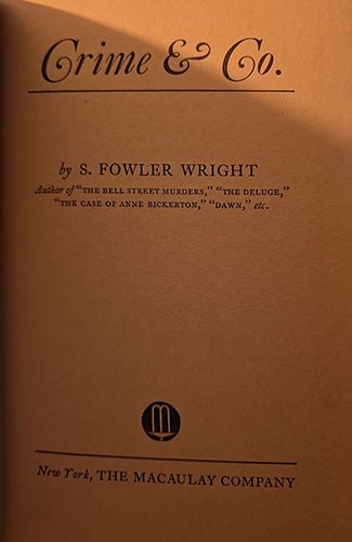 Crime & Co. by S. Fowler Wright – rare, vintage, or collectible item from Deb’s Book Paradise
