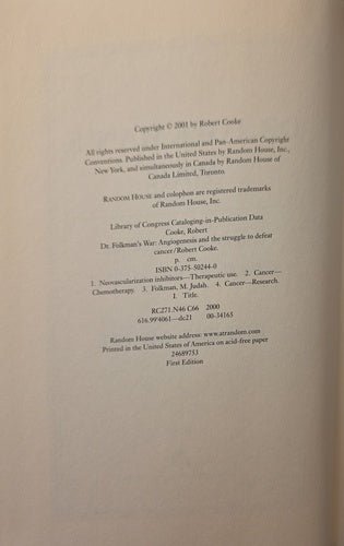 Dr. Folkman’s War copyright page showing first edition details
