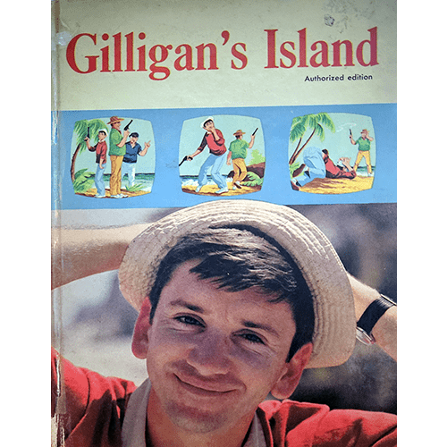 Cover of Gilligan's Island Whitman book shows a smiling Gilligan with a straw hat, framed by three colorful illustrated scenes from the show. Classic vintage style with age tanning but fine condition.