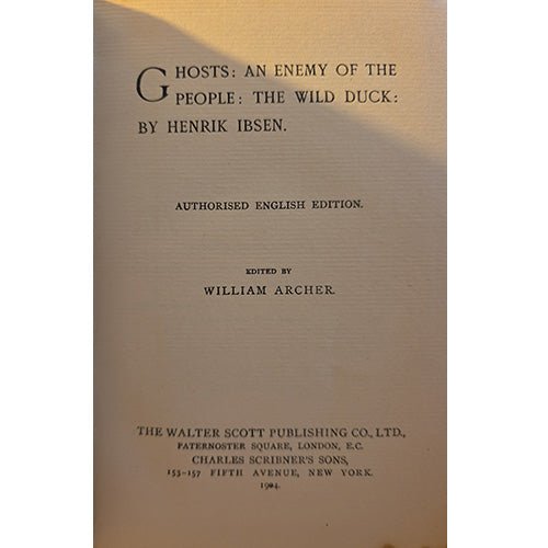 Prose Dramas: Ghosts, An Enemy of the People, and The Wild Duck by Henrik Ibsen (1904 Authorized English Edition) – rare, vintage, or collectible item from Deb’s Book Paradise