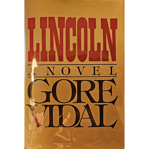 Front cover of Lincoln: A Novel by Gore Vidal. The title "LINCOLN" appears in large red letters, while "Gore Vidal" is in bold black text below, with a yellow background encapsulating the entire cover design.