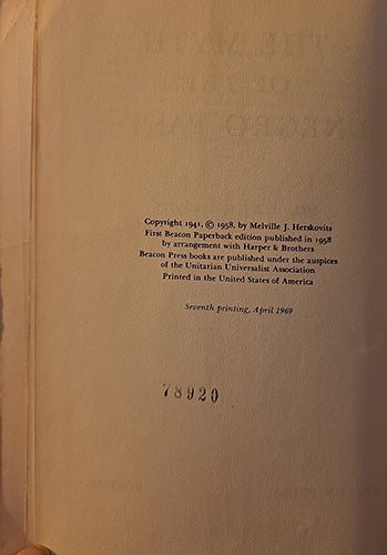 Copyright page indicating seventh printing, April 1969