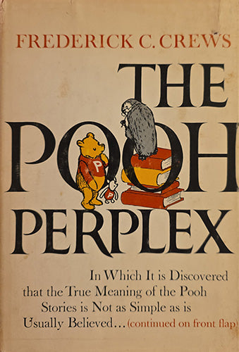 Vintage book cover for 'The Pooh Perplex' by Frederick C. Crews, featuring a tan background with large black title text and illustrations of Winnie the Pooh and Tigger on stacked books.