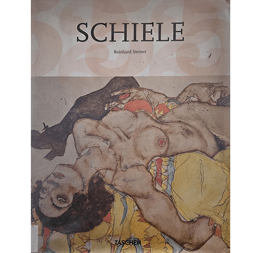 The cover of Schiele by Reinhard Steiner showcases an Egon Schiele painting featuring a reclining figure in bold, earthy tones. The art reflects Schiele’s signature raw, expressive style.