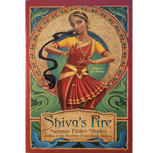 The cover of Shiva's Fire features a young Indian girl in a red Bharatanatyam costume, gracefully posed against an ornate, circular backdrop that suggests divinity, culture, and dance.