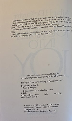 Copyright page of Journey into Joy published by Guideposts