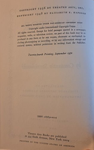 Copyright page showing Twenty-fourth Printing September 1970 Theatre Arts Books