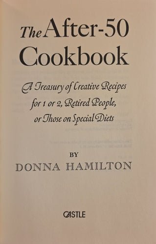 Title page of 'The After-50 Cookbook' by Donna Hamilton with a beige background and black text.