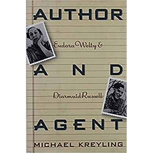 The cover features a notebook-style design with black and gold lettering, two vintage photos of Eudora Welty and Diarmuid Russell, and a classic typeface.