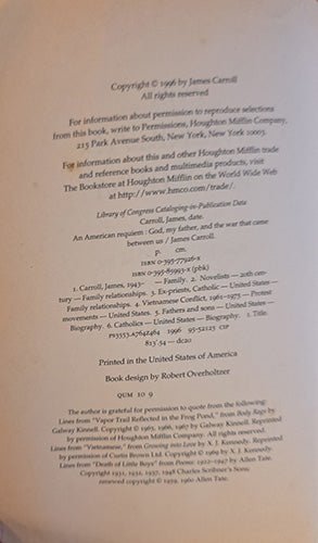 Copyright page of An American Requiem published by Houghton Mifflin Company