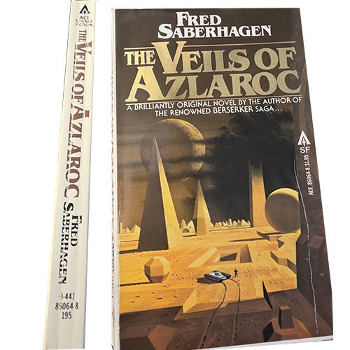 Vintage paperback book of The Veils of Azaroc by Fred Saberhagen, showing both the front cover and the spine on a white background.