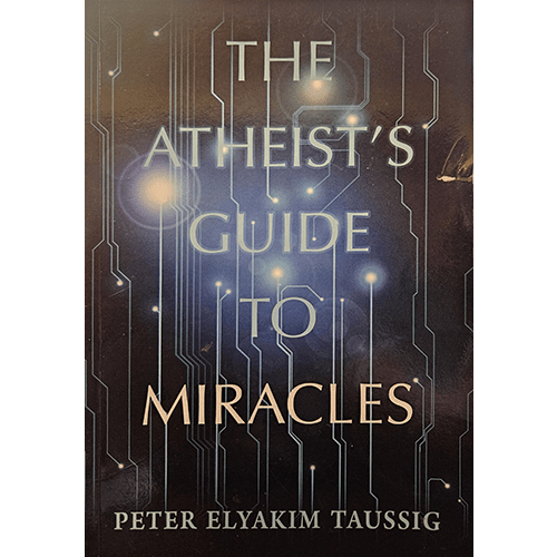 The cover of The Atheist's Guide to Miracles features a dark, abstract design with glowing nodes connected by lines, symbolizing a scientific, secular exploration of the concept of miracles.