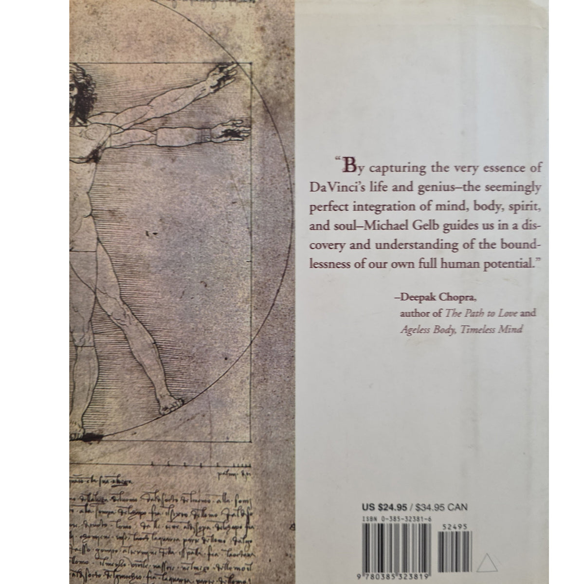 Back cover featuring Leonardo da Vinci’s Vitruvian Man and an endorsement by Deepak Chopra.