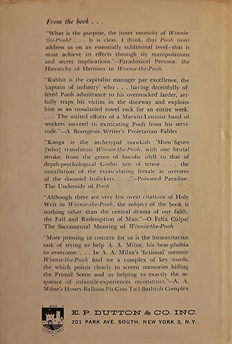A vintage book back cover with printed text, a small illustrated figure, and the brand name E. P.