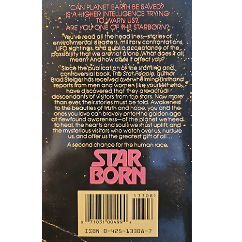 Back cover of a book titled 'Star Born' with text and barcode.