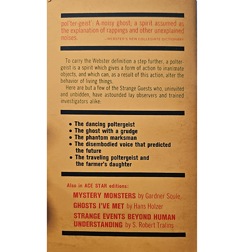 Textual description of poltergeist phenomena on a brown background