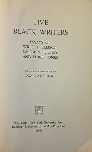 Title page of Five Black Writers, edited by Donald B. Gibson, published by New York University Press.