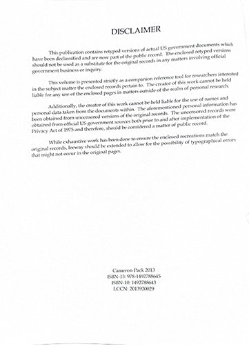 A white document page with a large black 'DISCLAIMER' heading and several paragraphs of fine print, plus a small footer at the bottom reading 'Cameron Pack 2013' and publication identifiers.