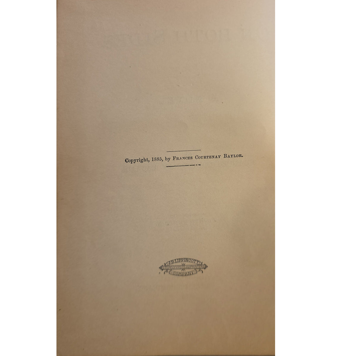 A vintage book or pamphlet page with a beige background, featuring a copyright notice from 1888 by Frances Goucher Haysom and a small publisher's mark near the bottom.