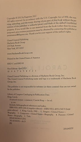 A Natural Woman: Carole King – rare, vintage, or collectible item from Deb’s Book Paradise