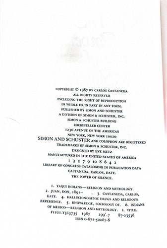 The Power of Silence — Carlos Castaneda — First Edition, First Printing (1987) — Pristine in Brodart – rare, vintage, or collectible item from Deb’s Book Paradise
