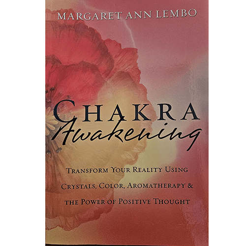 Cover of Chakra Awakening by Margaret Ann Lembo, featuring a red and orange floral design. The title is in bold black font with a soft, spiritual theme reflecting the book's focus on energy healing.