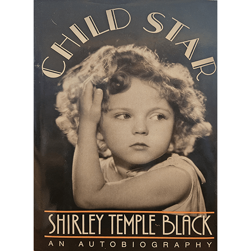 The cover of "Child Star" features a black-and-white photograph of a young Shirley Temple, with her iconic curly hair, gazing thoughtfully. The title and author's name are prominently displayed in vintage-style typography.