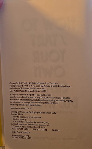 Copyright page of How to Start Your Own Craft Business published by Watson Guptill
