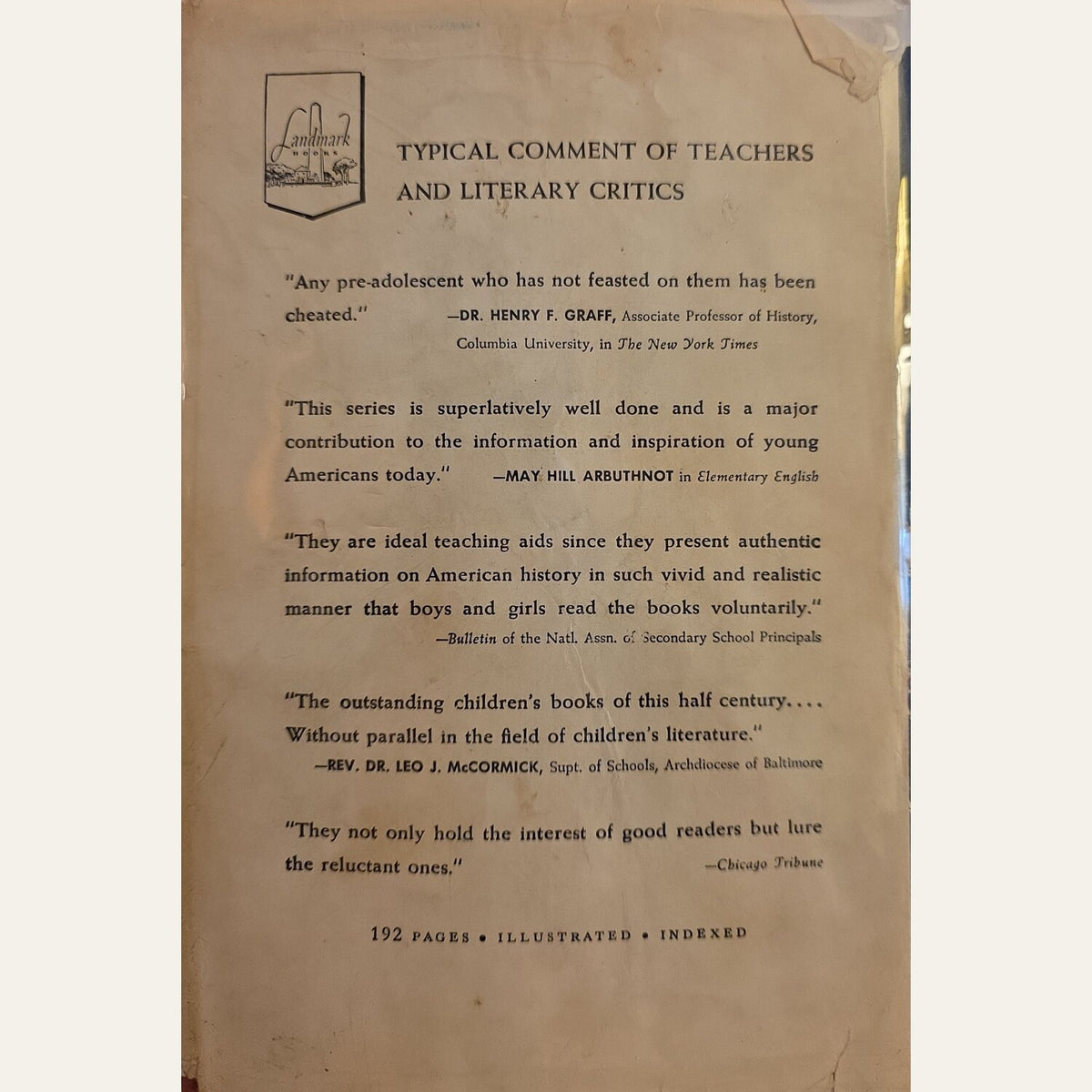 Back of original dust jacket for Custer’s Last Stand, Landmark Books No. 20