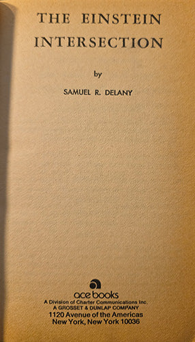 The front cover of the book 'The Einstein Intersection' by Samuel R. Delany, published by Ace Books.