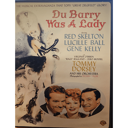 The cover of Du Barry Was a Lady features Lucille Ball, Red Skelton, and Gene Kelly, with glamorous artwork hinting at the 1943 Technicolor musical's elegance, comedy, and charm. Classic Hollywood magic!