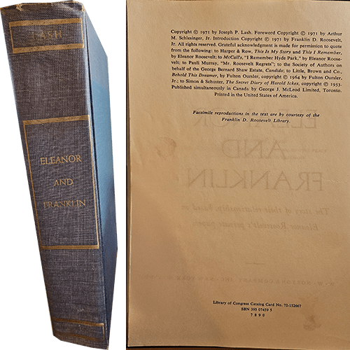 Cover of Eleanor and Franklin by Joseph P. Lash, hardcover edition without dustjacket, published by W.W. Norton & Company.
