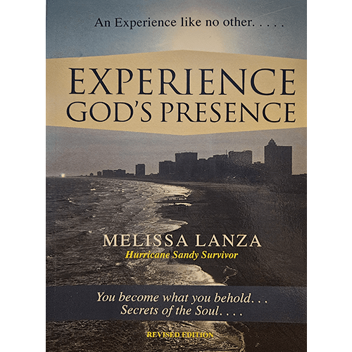 Cover of "Experience God's Presence" by Melissa Lanza, featuring a stormy shoreline under a dark sky, symbolizing the journey through life's challenges with divine guidance. Revised edition.