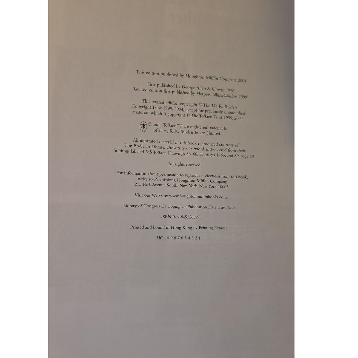 Copyright page identifying the 2004 Houghton Mifflin revised edition of Letters from Father Christmas, with a complete first-printing number line.