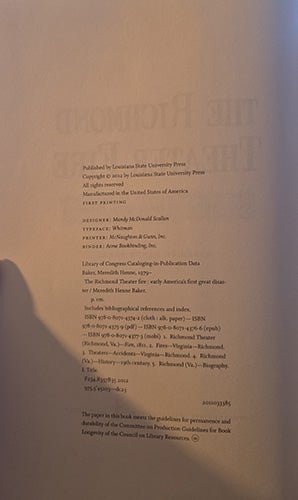 The Richmond Theater Fire: Early America’s First Great Disaster – rare, vintage, or collectible item from Deb’s Book Paradise