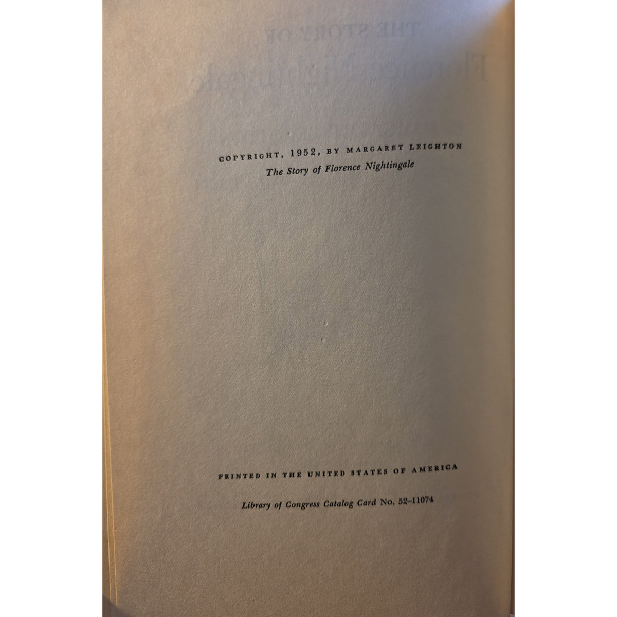 copyright page of the book The story of Florence Nightengale.