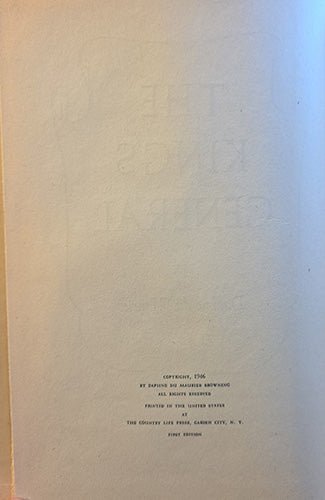 Copyright page of The King’s General showing 1946 copyright and first American edition publication details.