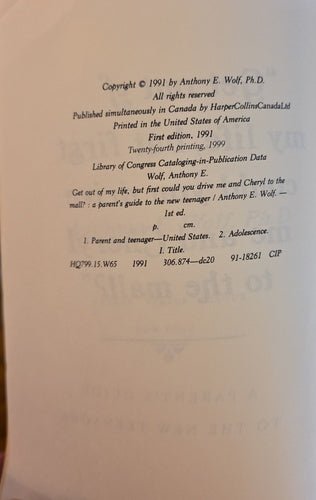 Copyright page of Get Out of My Life by Anthony E Wolf