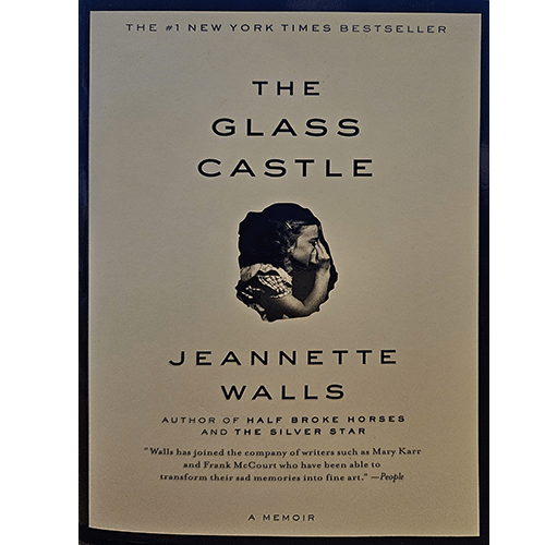 The cover of "The Glass Castle" features a sepia-toned profile image of a young girl, captured in a thoughtful pose. The title is displayed prominently above the image, with the author's name below in classic serif font.