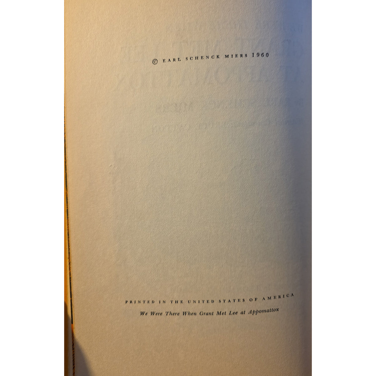 A close-up of a book's title page or copyright page, showing the text '© KARL FORENSIC MIERS 1960' and 'PRINTED IN THE UNITED STATES OF AMERICA' on a warm beige paper background.