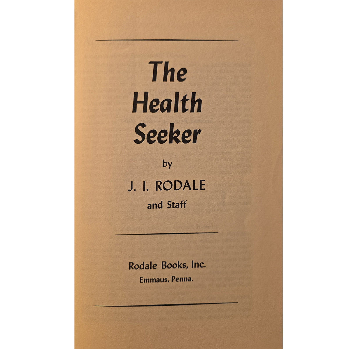 The front cover of the book 'The Health Seeker' by J. I.