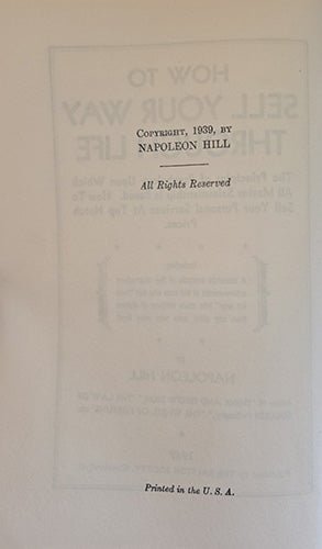 How to Sell Your Way Through Life — Napoleon Hill (1949 Ralston Society Edition) – rare, vintage, or collectible item from Deb’s Book Paradise