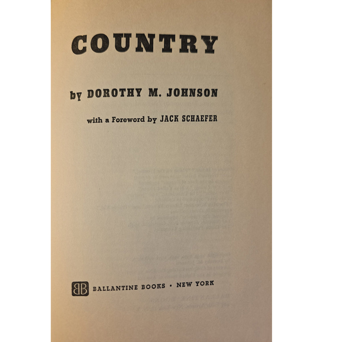 A book cover or title page for 'Country' by Dorothy M. Johnson, with a foreword by Jack Schaefer.